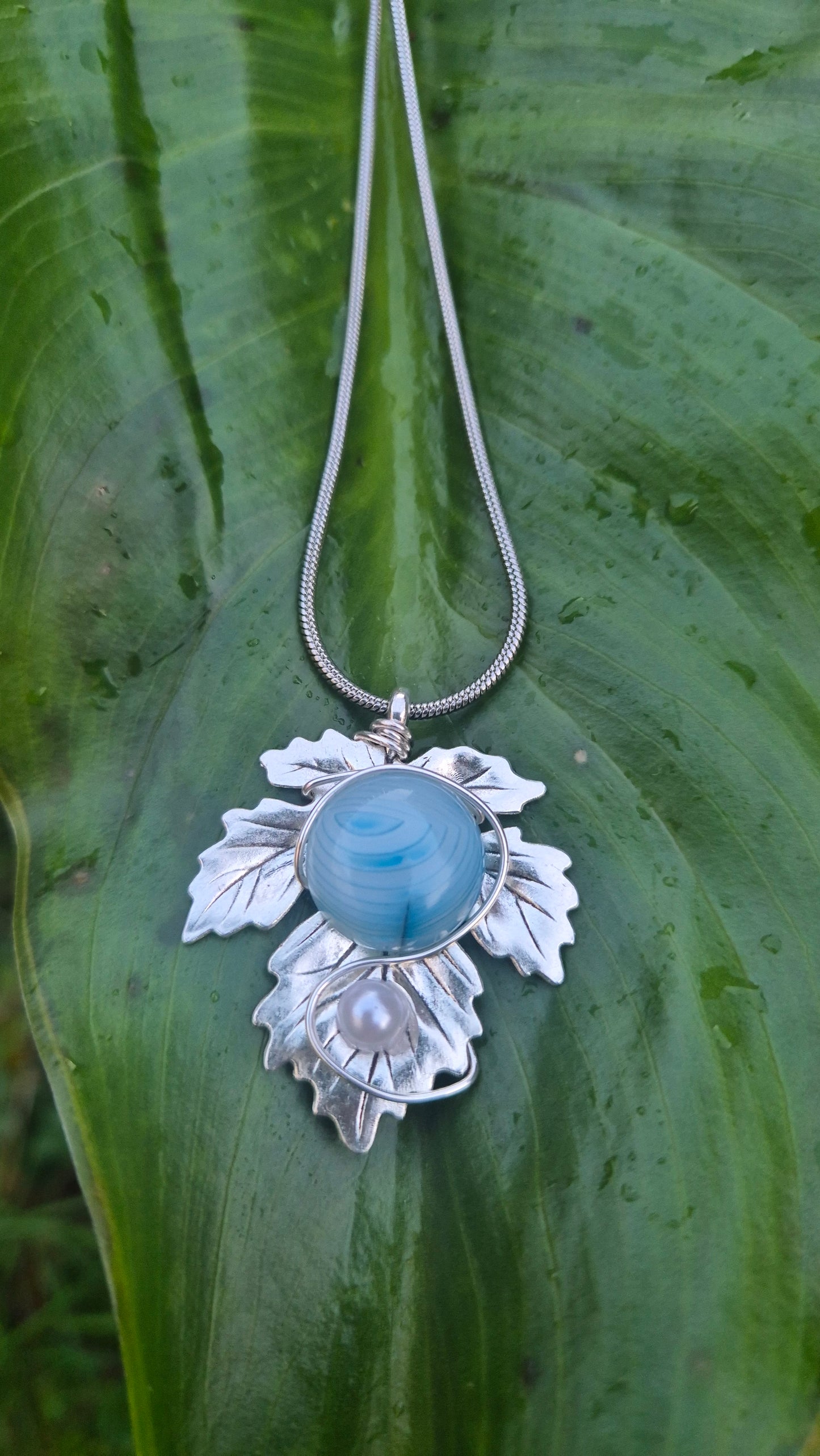 Blue Banded Leaf Necklace