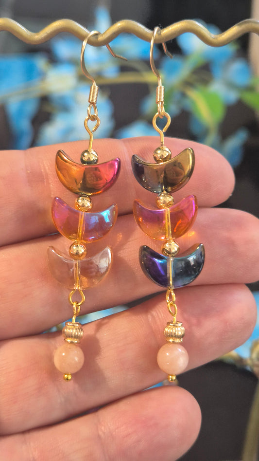 Moon Phase Rainbow Earrings