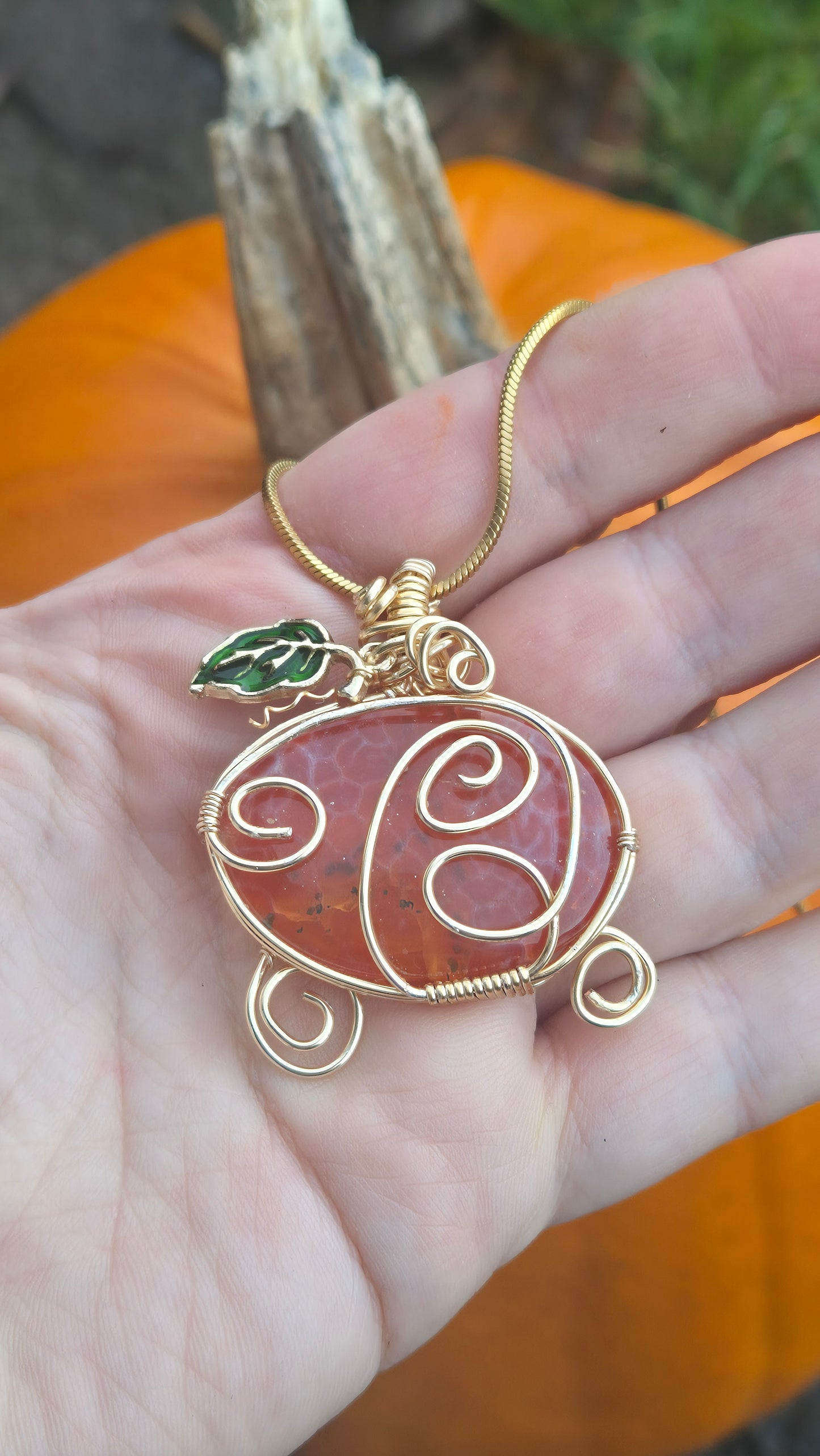 Fire Agate Pumpkin Carriage Pendant