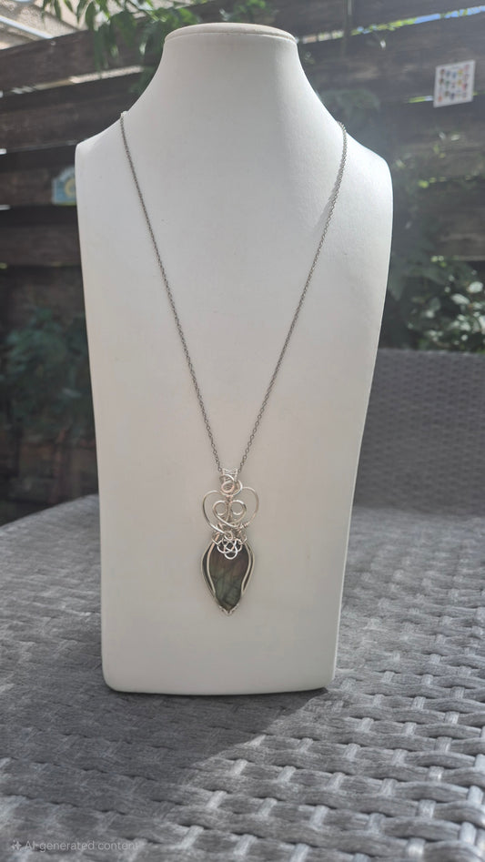 Labradorite Talisman Necklace — Sterling Silver Charm, Wire-Wrapped Pendant on Adjustable Chain