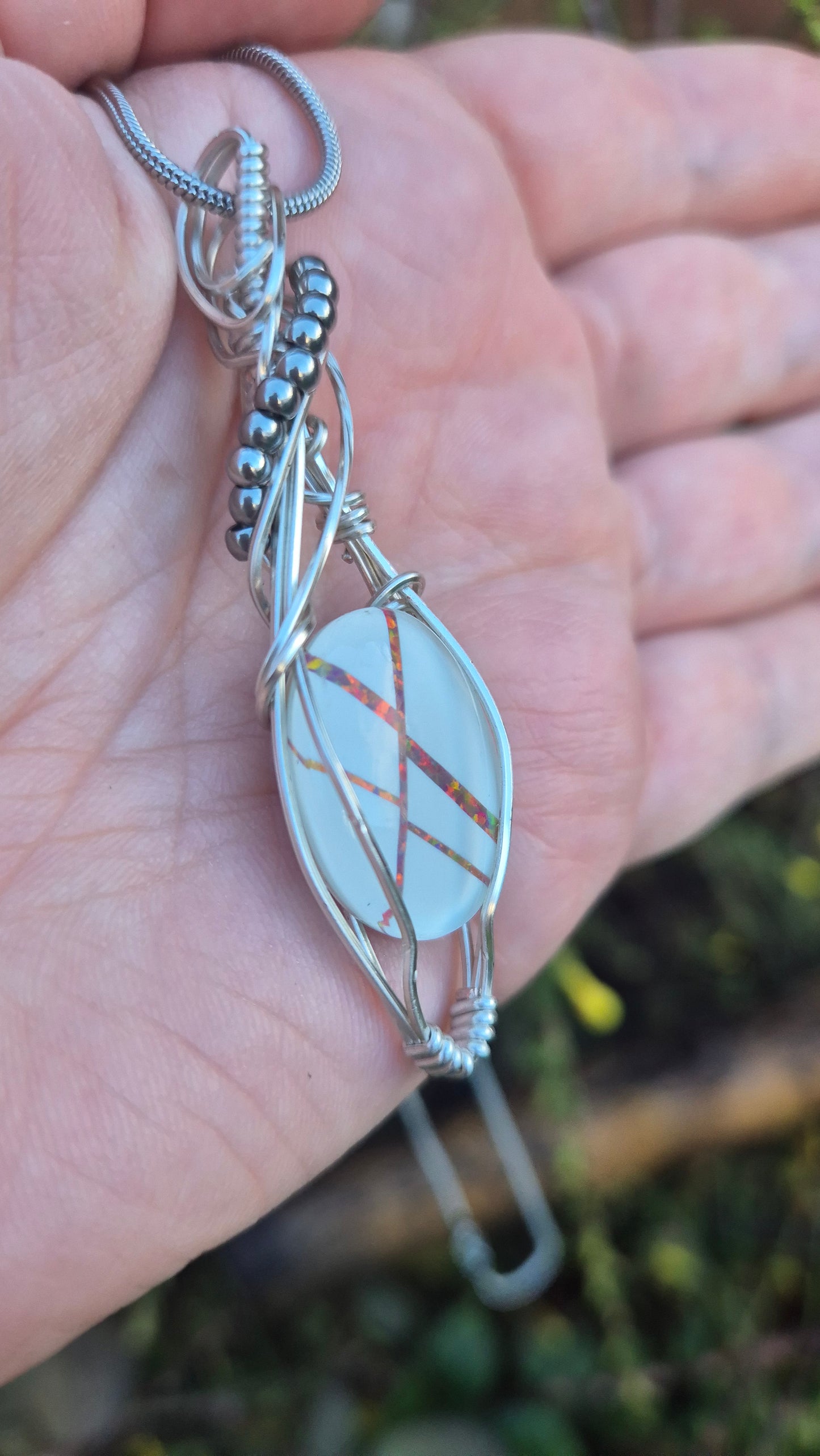 Crossfire Opal Pendant Necklace | Natural Opal Cabochon