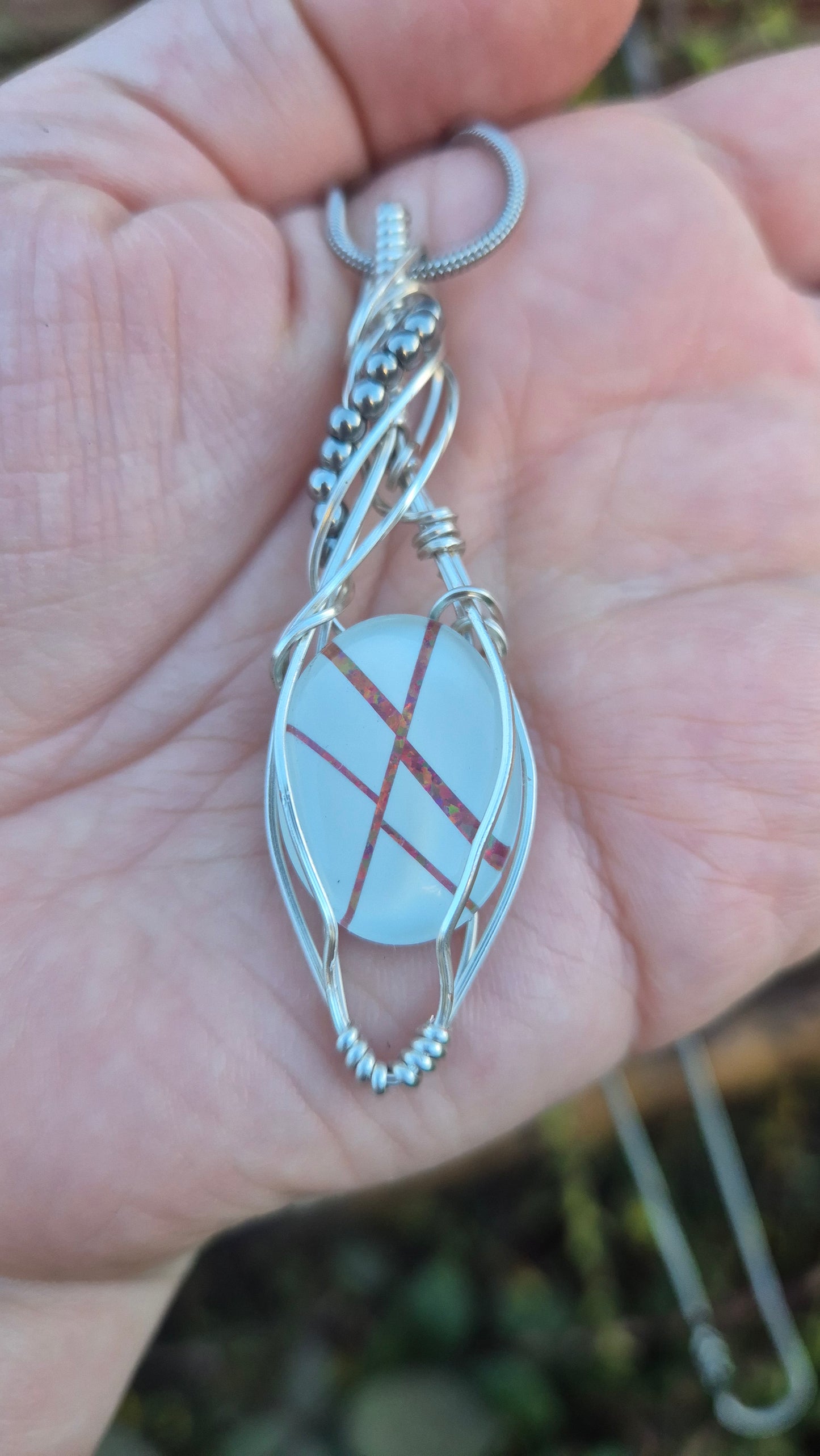 Crossfire Opal Pendant Necklace | Natural Opal Cabochon