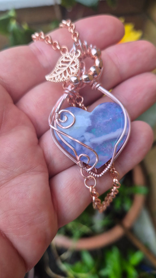 Sky Agate Heart Necklace