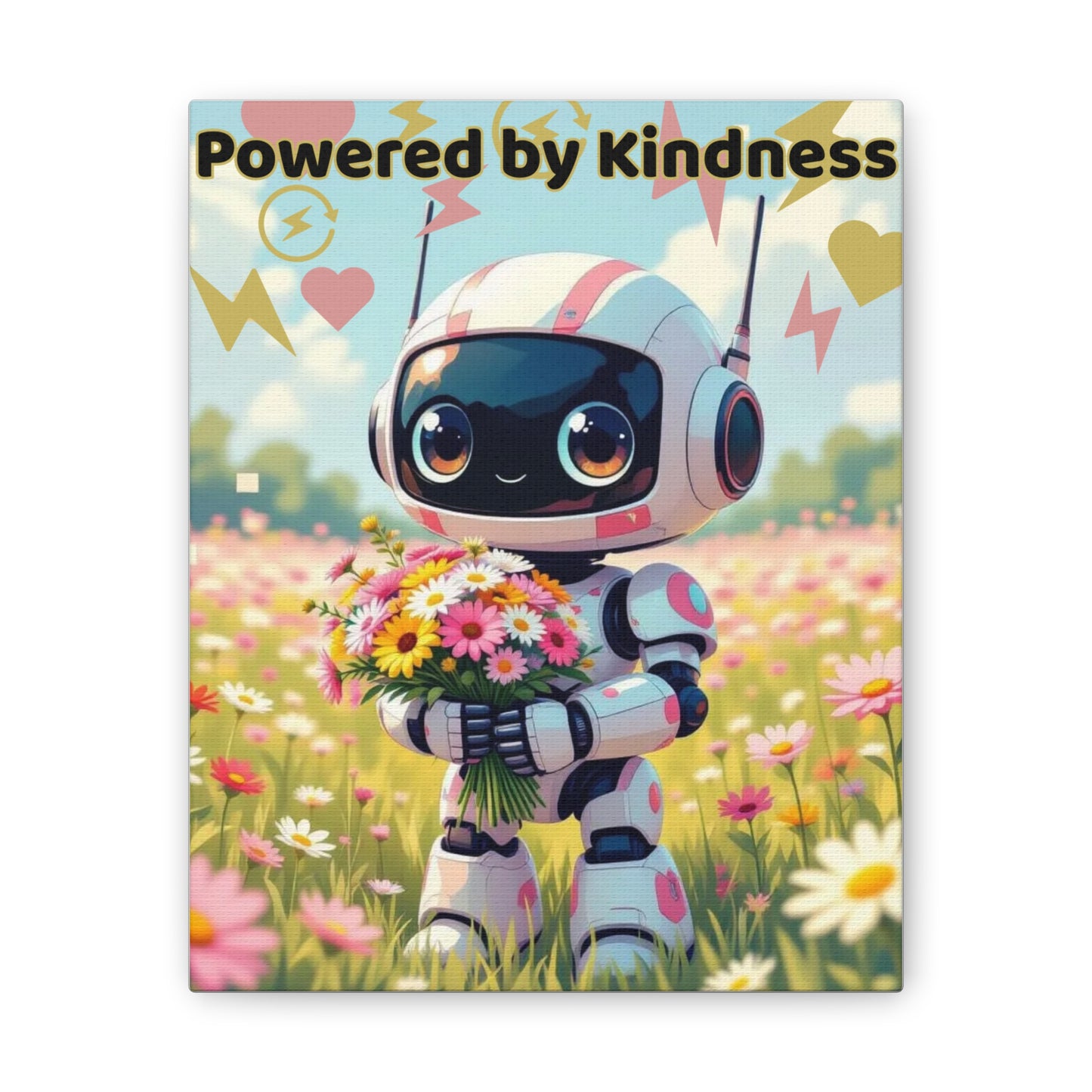 Whimsical Canvas Art Print - Powered by Kindness, Cute Robot Decor, Playroom Wall Art - Personalisation Available ✨️