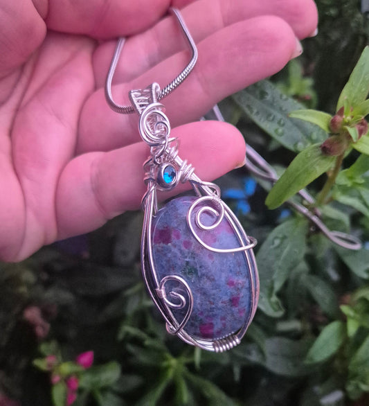 Ruby in Kyanite Wire-Wrapped Pendant Necklace | Daonna Designs