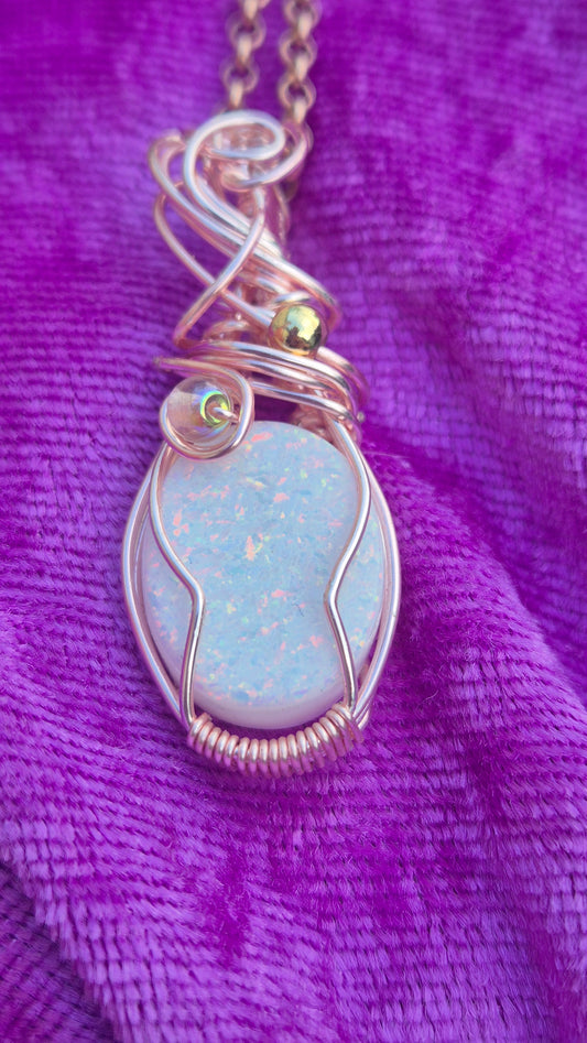 Handmade Ethiopian Opal Doublet Pendant | Wire Wrapped Rose Gold Necklace | 22” Chain | Cosmic Gemstone Jewellery