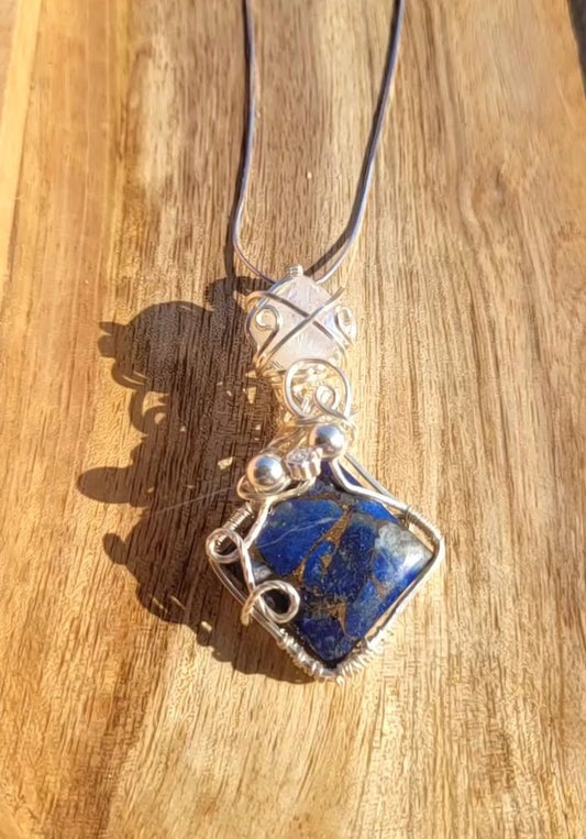 Sterling Silver Mohave Copper Lapis and Moonstone Pendant - Daonna Designs